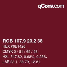 カラーコード: RGB 107.9 20.2 38 | qconv.com