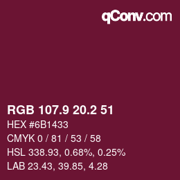 カラーコード: RGB 107.9 20.2 51 | qconv.com