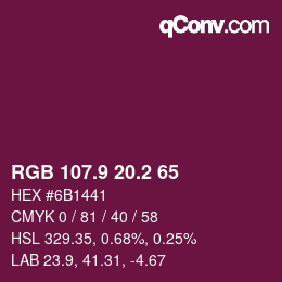 カラーコード: RGB 107.9 20.2 65 | qconv.com