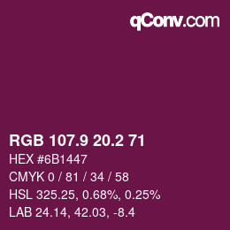 カラーコード: RGB 107.9 20.2 71 | qconv.com