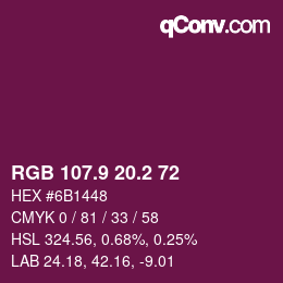 カラーコード: RGB 107.9 20.2 72 | qconv.com