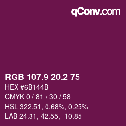 カラーコード: RGB 107.9 20.2 75 | qconv.com