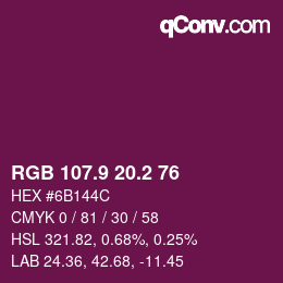 カラーコード: RGB 107.9 20.2 76 | qconv.com