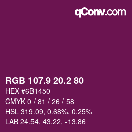 カラーコード: RGB 107.9 20.2 80 | qconv.com