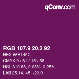 カラーコード: RGB 107.9 20.2 92 | qconv.com
