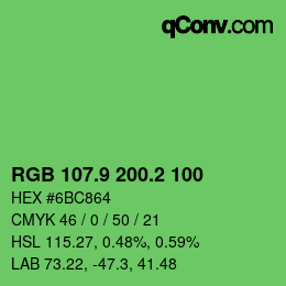 カラーコード: RGB 107.9 200.2 100 | qconv.com