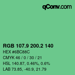 カラーコード: RGB 107.9 200.2 140 | qconv.com