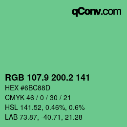 カラーコード: RGB 107.9 200.2 141 | qconv.com