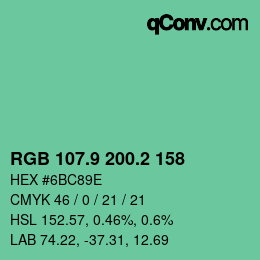 カラーコード: RGB 107.9 200.2 158 | qconv.com