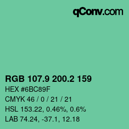 カラーコード: RGB 107.9 200.2 159 | qconv.com