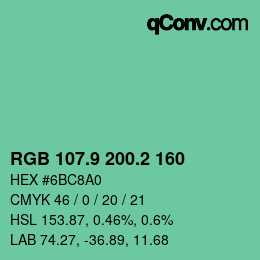 カラーコード: RGB 107.9 200.2 160 | qconv.com