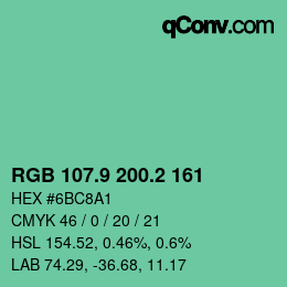 カラーコード: RGB 107.9 200.2 161 | qconv.com