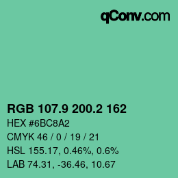 カラーコード: RGB 107.9 200.2 162 | qconv.com