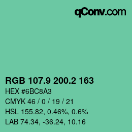 カラーコード: RGB 107.9 200.2 163 | qconv.com