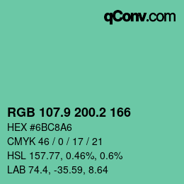 カラーコード: RGB 107.9 200.2 166 | qconv.com