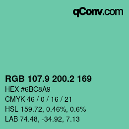 カラーコード: RGB 107.9 200.2 169 | qconv.com