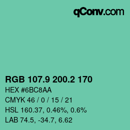 カラーコード: RGB 107.9 200.2 170 | qconv.com