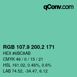カラーコード: RGB 107.9 200.2 171 | qconv.com
