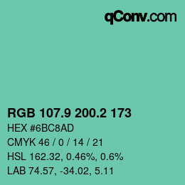 カラーコード: RGB 107.9 200.2 173 | qconv.com