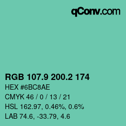 カラーコード: RGB 107.9 200.2 174 | qconv.com