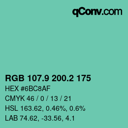 カラーコード: RGB 107.9 200.2 175 | qconv.com