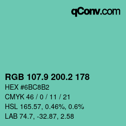 Color code: RGB 107.9 200.2 178 | qconv.com
