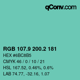 カラーコード: RGB 107.9 200.2 181 | qconv.com