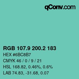 Farbcode: RGB 107.9 200.2 183 | qconv.com