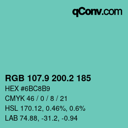 カラーコード: RGB 107.9 200.2 185 | qconv.com