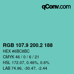 Color code: RGB 107.9 200.2 188 | qconv.com