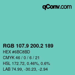 カラーコード: RGB 107.9 200.2 189 | qconv.com