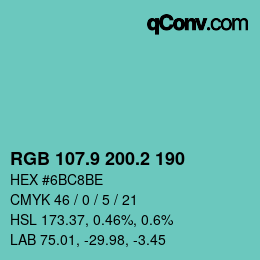 カラーコード: RGB 107.9 200.2 190 | qconv.com