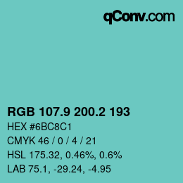 Color code: RGB 107.9 200.2 193 | qconv.com