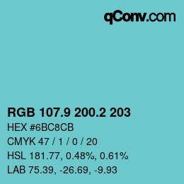 Color code: RGB 107.9 200.2 203 | qconv.com