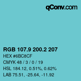 Color code: RGB 107.9 200.2 207 | qconv.com