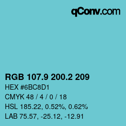 カラーコード: RGB 107.9 200.2 209 | qconv.com