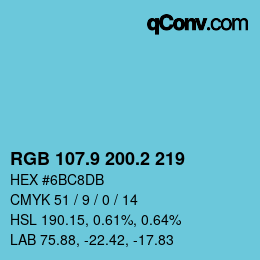 カラーコード: RGB 107.9 200.2 219 | qconv.com