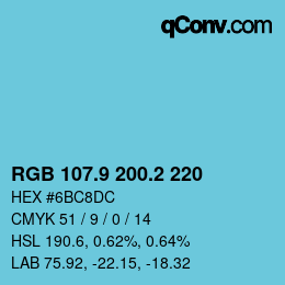 カラーコード: RGB 107.9 200.2 220 | qconv.com