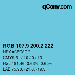 Color code: RGB 107.9 200.2 222 | qconv.com