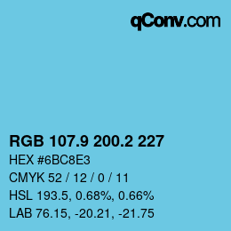 カラーコード: RGB 107.9 200.2 227 | qconv.com