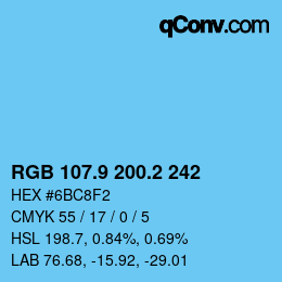 カラーコード: RGB 107.9 200.2 242 | qconv.com