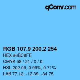 カラーコード: RGB 107.9 200.2 254 | qconv.com