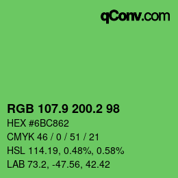カラーコード: RGB 107.9 200.2 98 | qconv.com