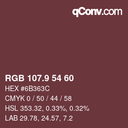 カラーコード: RGB 107.9 54 60 | qconv.com