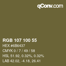 Color code: RGB 107 100 55 | qconv.com