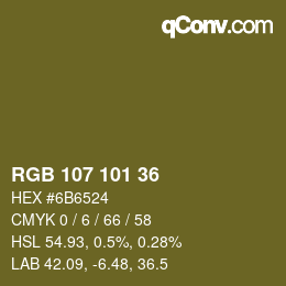 颜色代码: RGB 107 101 36 | qconv.com