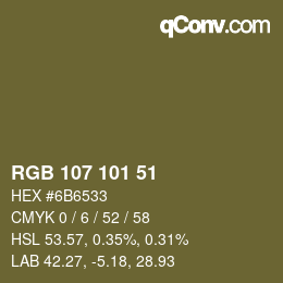 Farbcode: RGB 107 101 51 | qconv.com