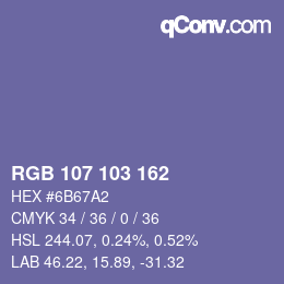 Color code: RGB 107 103 162 | qconv.com