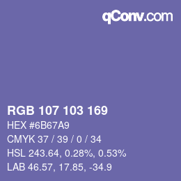 Color code: RGB 107 103 169 | qconv.com