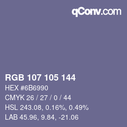 颜色代码: RGB 107 105 144 | qconv.com